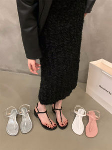 Black Roman Style Thick Heel Sandals French Style Strapless Slip-On Shoes Elegant Low Cut PU Material Flat Rubber Sole Sandals