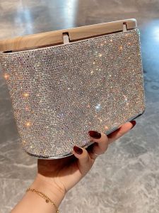 Luxury Diamond Embedded Desktop Trash Can with Lid Office Home Living Room Storage Box Press Type Paper Basket round Barrel Shape