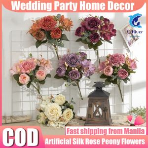 1 Bouquet 15 Heads Artificial Rose Faux Silk Flower Party Xmas Wedding Decor  Rose Flower Champagne Rose Flower Wedding Artificial Flowers Bridal Bouquets Home Decoration Artificial Rose Flowers