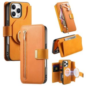 szhaiyu | Phone Case for IPhone 17 17E 16E 16 15 14 13 12 11 Pro Max Xs Xr 8 Plus 2In1 Detachable Leather Zipper Wallet Card Holder Cover