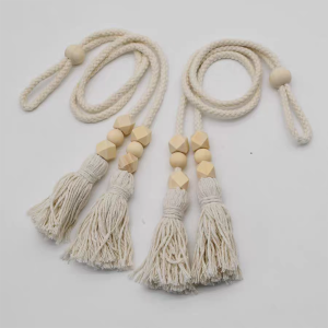 2Pcs Boho Wooden Bead Curtain Tieback Set 2Pcs Tassel Curtain Straps for Window Curtain Organization
