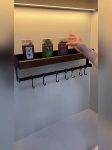 2 Pcs Walnut Kitchen Storage Organizer Set Wall Mount Punch Free Aluminum Kitchen Rack Space Saving Kitchen Organizer Must Have