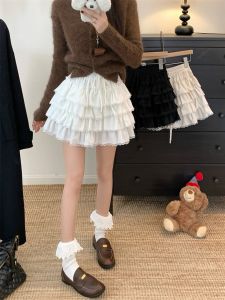 High Waist Loose Lace Trim Ballet Style Half Skirt for Women Cake Short Skirt Slimming Effect Autumn Season City Walk