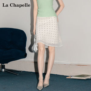 La Chapelle | Korean Style Polka Dot Mesh Spliced White A-Line Mini Skirt
