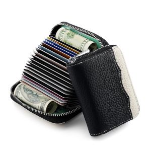กระเป๋าใส่เงินหนังแท้กระเป๋าสตางค์กระเป๋าใส่บัตรเครดิตปิดกั้น RFID สำหรับผู้หญิงและผู้ชายกระเป๋าใส่บัตรเครดิต20ช่องพร้อมซิป