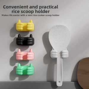 Wall-Mounted Rice Spoon Storage Rack Silicone No-Punching Design Kitchen Cooking Utensil Holder for Electric Rice Cooker