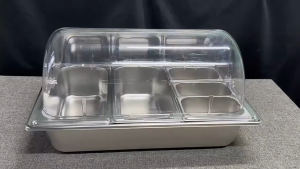 New Stainless Steel Food Display Tray with Clear Double Flip Lids Multi-functional Thermal Insulated Serving Box for Street Food Vending and Freshness