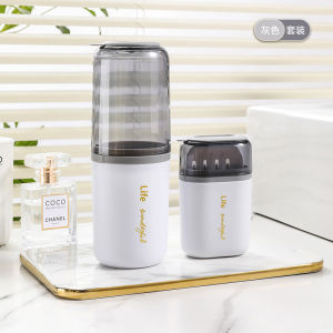 Portable Travel Two-In-One Toothbrush Toothpaste Storage Box Soap Box Dental Cylinder Mouthwash Cup Set Outdoor Camping Supplies