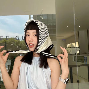 Summer Womens Tied hair Fashion Female Large Square Scarf Multifunctional Headband Vintage Silk Scarf Head Rope Hairband