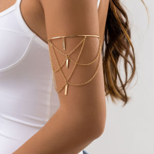 PuRui Gold Color Open Upper Arm Bracelet Womens Jewelry Rectangle Stick Charm Tassel Arm Bangle Party Summer Accessories New