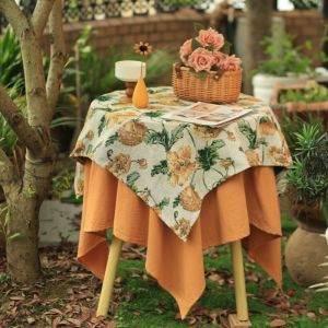 Hibiscus Tablecloth American Retro Living Room round Table Dining Table Bedside Table Tablecloth Atmosphere Jacquard Dustproof Coffee Table Cover Cloth
