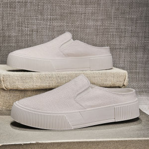 Casual Canvas Slippers Summer 2025 New Style Mens Slip-On Breathable Flat Heel Thick Bottom Youth Daily Wear Comfortable Shoes