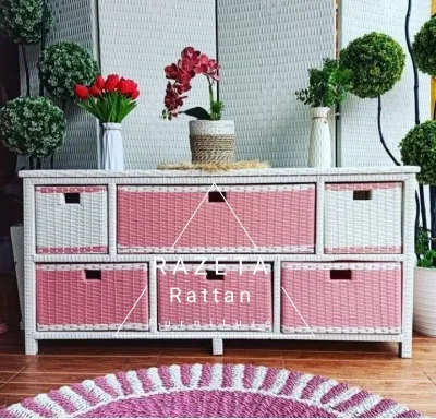 Terlaris COD Lemari Rotan plastik Meja TV Laci Susun 6 jasmine buffet serbaguna Bebas pilih warna