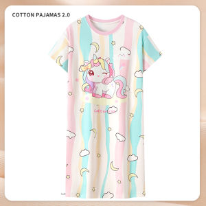 Summer Girls Short Sleeve Sleep Dress Comfortable Loose Cotton Pyjamas Home Clothes  Style Pure Cotton Nightgown