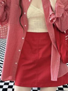 Váy Ngắn Chữ a Màu Đỏ Cạp Cao Thời Trang Mùa Hè 2025 Cho Nữ Váy Công Sở Dài Nửa Thân