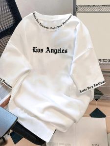 The 2025 summer new mens T-shirt 3D letter print casual loose solid-color basic coat with American style