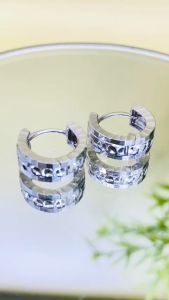 Khuyên tai bạc nữ xi bạch kim kiểu khoen tròn 9mm chạm tròn bản 4mm  Bông tai bạc mạ vàng trắng Hoa tai bạc thật xi kim đẹp Khuyên tai cài móc máy thiết kế sang trọng và đẳng cấp - KIM LỘC PHÁT BKCT9LB4L06