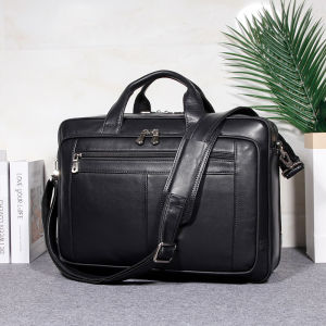 Genuine Leather Mens Briefcase Large Capacity Travel Handbag 17 Inch Computer Business Bag Top Layer Cowhide Handbag