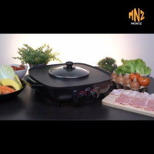 MONOZ 2in1 เตาปิ้งย่างอเนกประสงค์ พร้อมหม้อสุกี้ ชาบู ในเครื่องเดียว 2800 วัตต์ รุ่น HW-200 - ประกันสินค้า 1 ปี