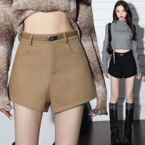 High Waist Woolen Mini Shorts Womens Autumn Winter New Style A-Line Wide Leg Casual Straight Bottom Boot Pants