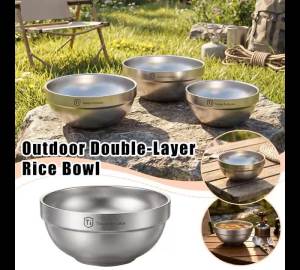 Double‑Layer Anti‑Scald Stainless Steel Outdoor Bowl Titanium Purification Lightweight Insulated Rice Soup Bowl Easy‑to‑Clean