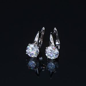 A Pair of 925 Sterling Silver 2-Carat*2 Moissanite Minimalist and Stylish Four-Prong Earrings a Niche Style for Men Women and