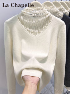 La Chapelle | Half-High Collar Lace Knit Sweater for Women Autumn Winter Season修身 Long Sleeve Turtleneck