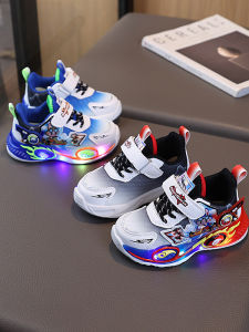 Boys Running Basketball Shoes Childrens Sports Shoes Magic Tape Cartoon Design Low Top Synthetic Leather Breathable Cotton Lining