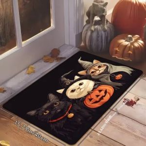 VIKAMA Halloween Witch Cat Doormat Thảm Chống Trượt Trong Nhà Ngoài Trời Thảm Thấm Hút Trang Trí Nhà Thẩm Mỹ Lối Vào Thảm Trải Sàn Cho Phòng Tắm