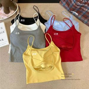 Áo Ba Lỗ Cotton Màu Sắc Hở Lưng Gợi Cảm Áo Khoác Ngoài Mùa Hè 2024 Áo Ba Lỗ Hở Lưng Ôm Vừa Vặn Có Đệm Ngực Pure Cotton Cross Back Slim Fit