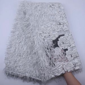 ​Luxury 2025 White African French Tulle - Fluffy Feather Embroidery Brocade Jacquard Lace Fabric For Couture Bridal Gowns​