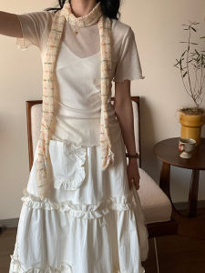 INS Concave Color Knitted Stripe Long Narrow Decoration Scarf Korean Style Y2g Gyaru Millennium Style Scarf Women Fashion