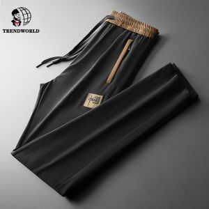 Mens Summer New Loose Versatile Casual Straight Leg Trousers Embroidered Small Label Zipper Guard Pants