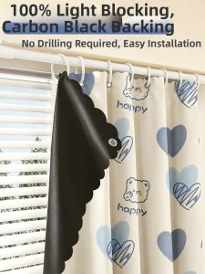 YASHU | No-Drill Full Blockout Curtains Cream Style With Telescopic Rod