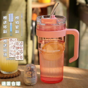 High Aesthetic Value Womens Office Summer Tritan Straw Cup Large Capacity Heat Resistant Tea Cup Water Bottle with Lid Handle