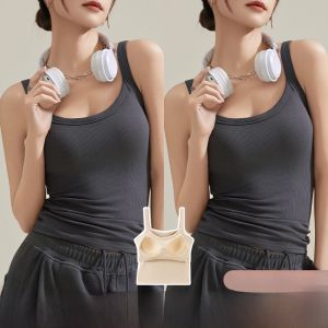 MiiOW | Áo ba lỗ nữ dáng ôm có đệm ngực Áo ba lỗ mùa xuân thu Áo ba lỗ có dây đeo lưng đẹp Áo ba lỗ mặc trong và ngoài