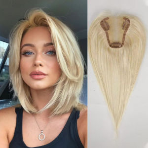 Mái Tóc Giả Nối Đỉnh Đầu Màu Vàng Hoe 100% Tóc Người Remy Dài 12 Inch Có Đường Ngôi Giữa Đế Ren Kẹp Nối Dành Cho Nữ