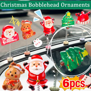 6Pcs/set Creative Christmas Bobble Head Cartoon Santa Claus Snowman Elk Car Center Console Dashboard Decoration Car Interior Supplies