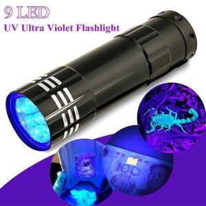 5pcs 9 LED Glow in Dark Flashlight Light / Ultraviolet Flashlight / Black Shell Purple Light Flashlight / Mini Aluminium Waterproof Torch / Lantern for Camping Hiking Fishing