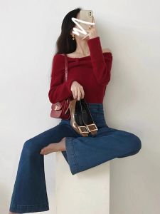 PEIXI | Korean Style Off-shoulder Twisted Slim Knitwear