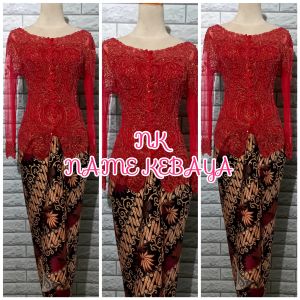set kebaya wisuda modern merah + longtoro dan rok lilit