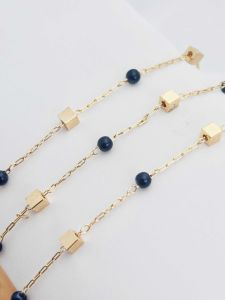 สร้อยคอทองแดงบริสุทธิ์ชุบทอง 18K ทรงสี่เหลี่ยมสีดำ เรียบง่าย หรูหรา ระดับไฮเอนด์ สร้อยคอแบบโซ่ล็อคแบบมีสายเดี่ยวทำมือ