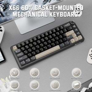 ATTACK SHARK | Attack Shark X66 RGB Wireless Mechanical KeyboardRGB LightingHot-swappableMetal KnobsSuitable for FPS. gamesWin&Mac