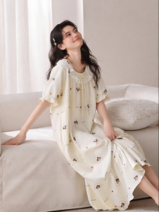 MiiOW | Đầm Ngủ Tay Ngắn Dài Trung Bình Mùa Hè Cotton
