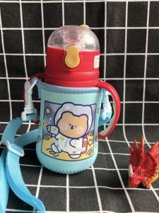 KuYuBee 280ml Childrens Thermal Cup Cover Long Crossbody Strap Baby Learning to Drink Cup Water Bottle Protective Case Anti-Fall