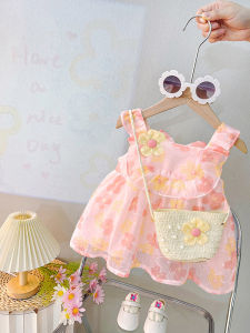 Princess Style Summer Dress for Girls Childrens Fashionable Strap Dress Cotton Blend Fabric A-Line Skirt Daily Wear