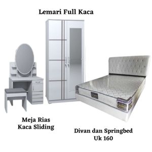 Paket kamar hemat / Paket lamaran 4 barang - Set kamar lengkap divan springbed ukuran 180 No 1 Lemari 3 pintu dan Meja Rias sliding harga murah Sumedang Bandung