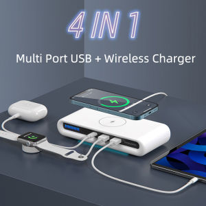 4 IN 1 Multi USB 4 Port HUB Charger Station Quick Charging Type C USB Dock Wireless Charger For iPhone 14 13 12 11 Pro Max XS Samsung S22 Ultra S21 S20 Note 20 10 XIAOMI Redmi