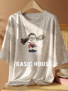 Basic House | Printed Round Neck Short Sleeve T-shirt Women