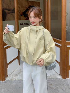 Yellow Casual Sporty Short Jacket Womens Korean Style Fashion Autumn New Small Size Versatile Hooded Coat for Young Ladies